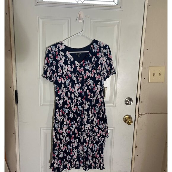 Connected Apparel navy short sleeved floral dress size 12 - Picture 1 of 5